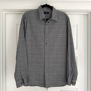 Theory Men’s Grey Herringbone Plaid Button Down Shirt - Large